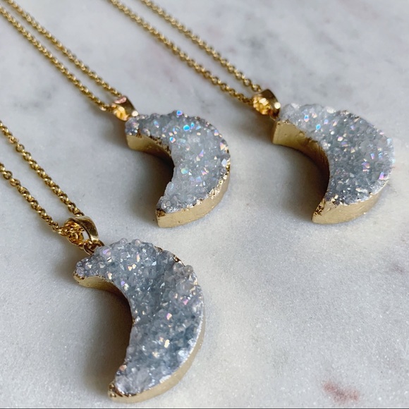 Boho Chic Boutique Jewelry - Druzy Moon Necklace